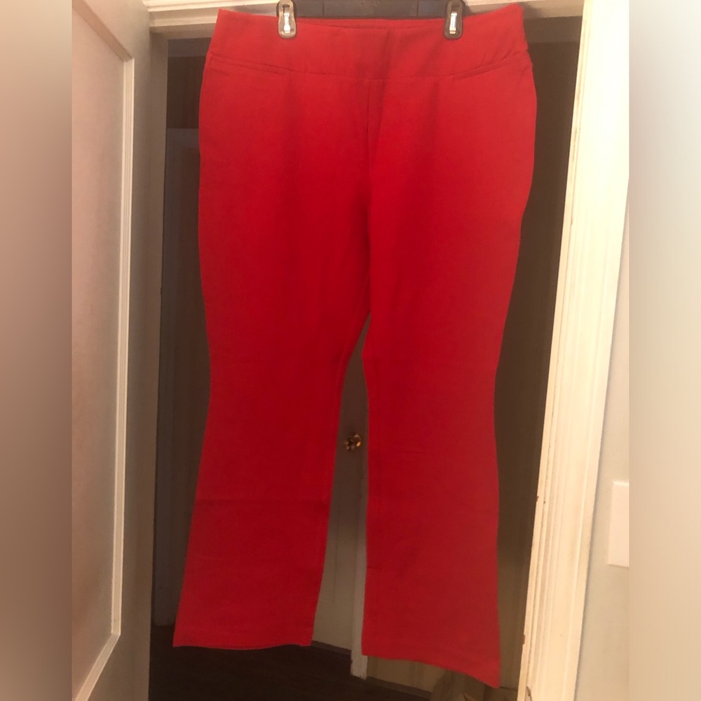 New York & Company Bold Red Pull on Style Straight Leg Pants With Stretch